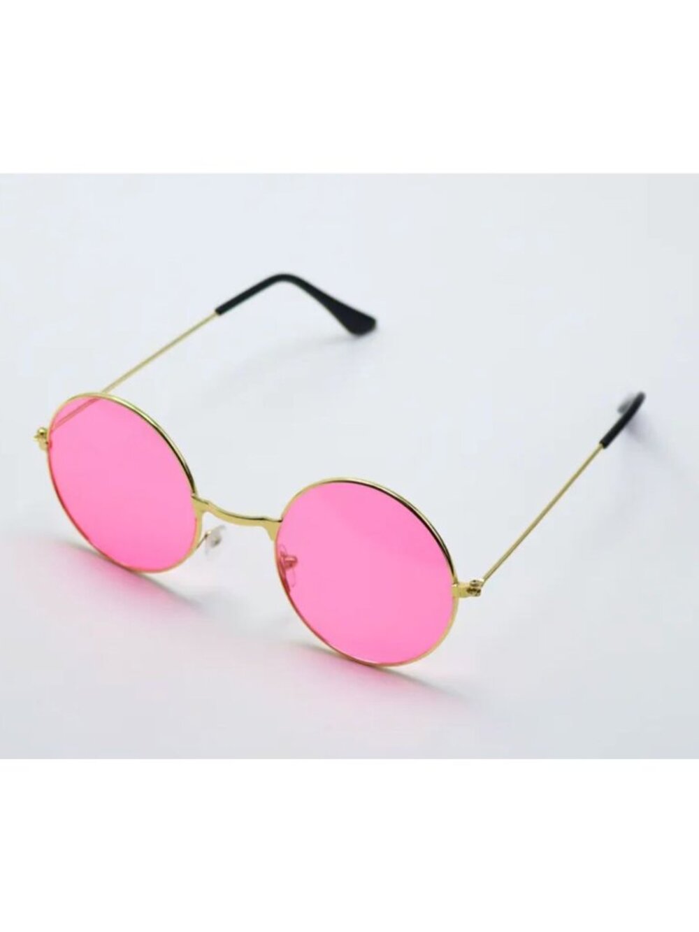 Retro Round Sunglasses With Gold Metal Frame & Hot Pink Lenses